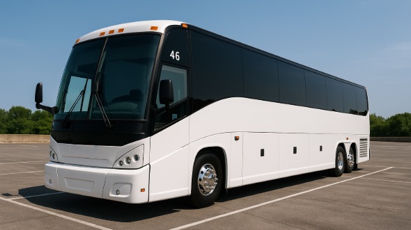 Exterior of Charter Bus Company Diamond Bar's 50 Passenger Charter Bus in Diamond Bar