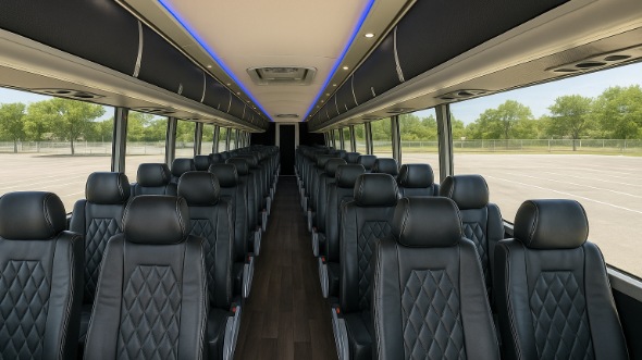 Interior of Charter Bus Company Diamond Bar's 54 Passenger Charter Bus in Diamond Bar